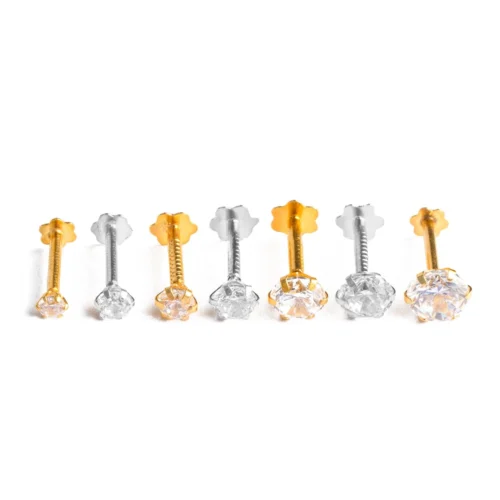 18ct Gold Nose Stud Screw Back With A Cubic Zirconia Stone (2mm - 5mm)
