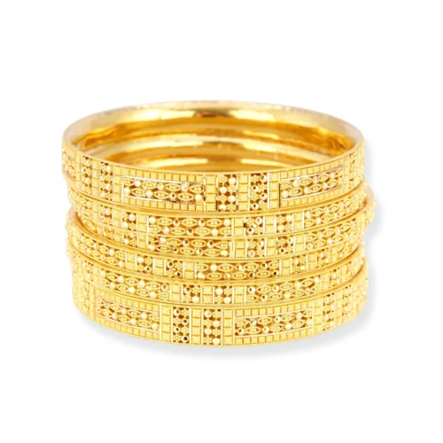 Set Of Six 22ct Gold Bangles With Filigree Design And Comfort Fit.