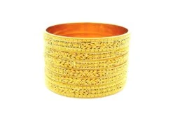 Set Of Six 22ct Gold Bangles – Intricate Leaf Design