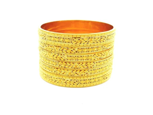 Set Of Six 22ct Gold Bangles – Intricate Leaf Design