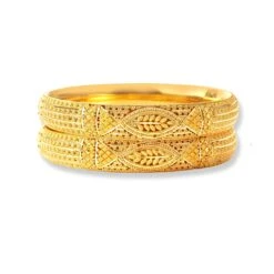 Set Of Two 22ct Bangles With Flower Pattern & Filigree Work Design In Comfort Fit Finish - Timeless Floral Gold Bangles