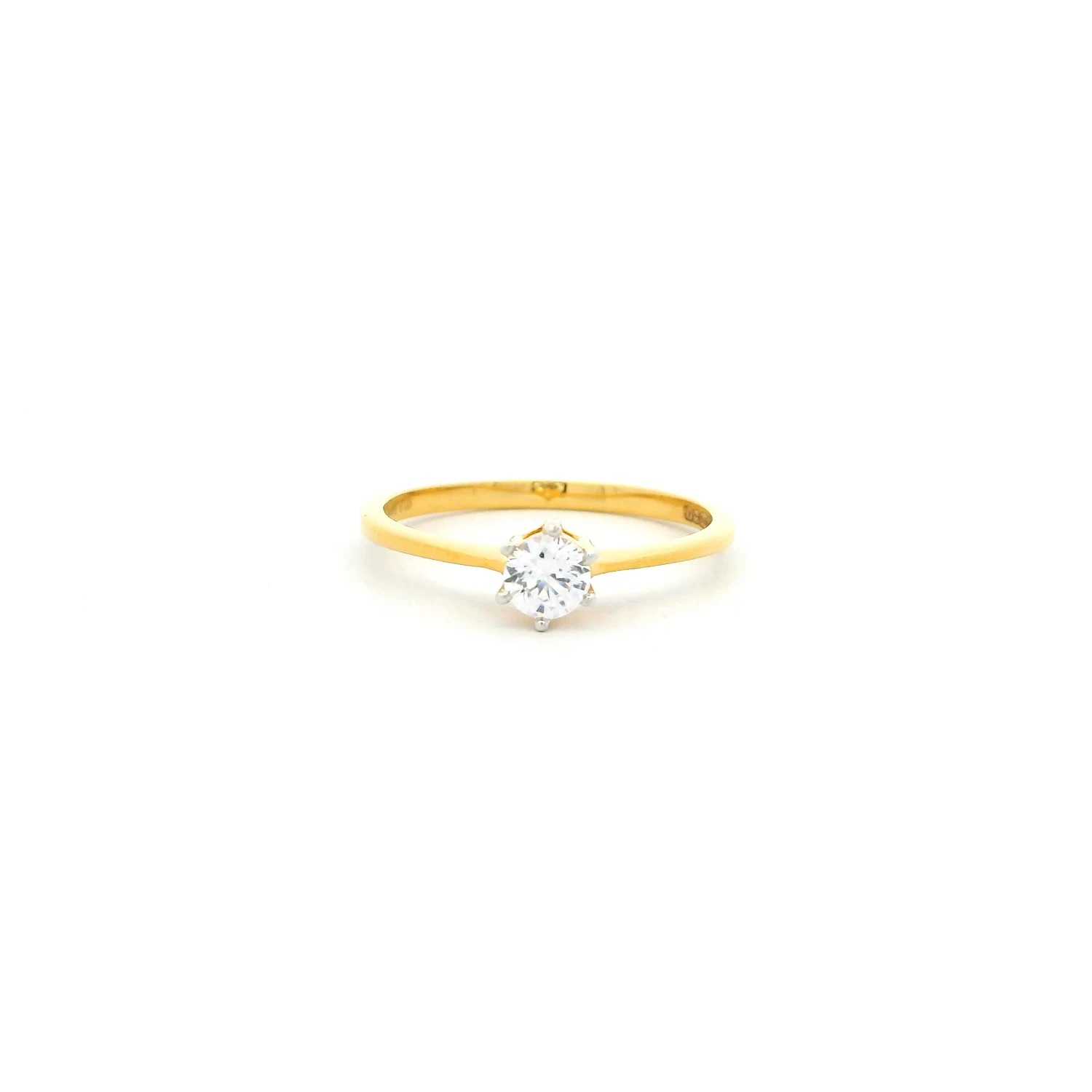 Six Prong Round Cubic Zirconia Solitaire Ring In 22ct Gold | Size L½ 1 Six Prong Round Cubic Zirconia Solitaire Ring In 22ct Gold | Size L½