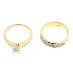 22ct Gold Cubic Zirconia Engagement Ring & Wedding Band Suite VLR1044 -Shiny Jewelry Hub VLR1044 C