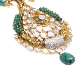 18ct Yellow Gold Polki Diamond And Emerald Necklace And Earrings Suite VPE-0818506 -Shiny Jewelry Hub VPE 0818506 b