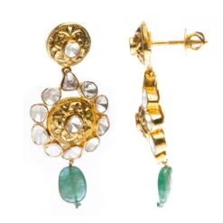 18ct Yellow Gold Polki Diamond And Emerald Necklace And Earrings Suite VPE-0818506 -Shiny Jewelry Hub VPE 0818506 c