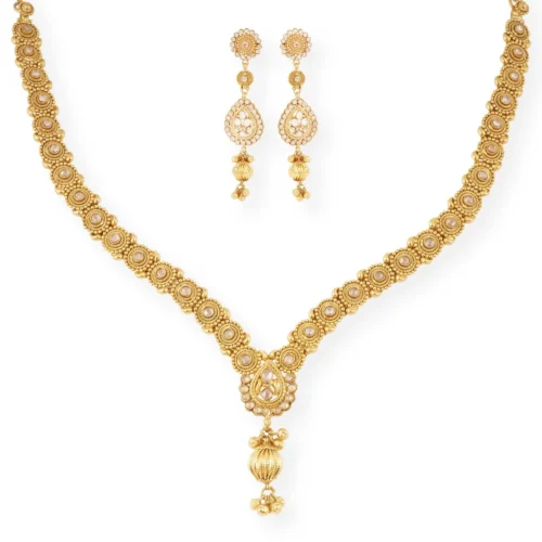Vintage-Inspired 22ct Gold Filigree Necklace And Earrings Set With Cubic Zirconia Accents