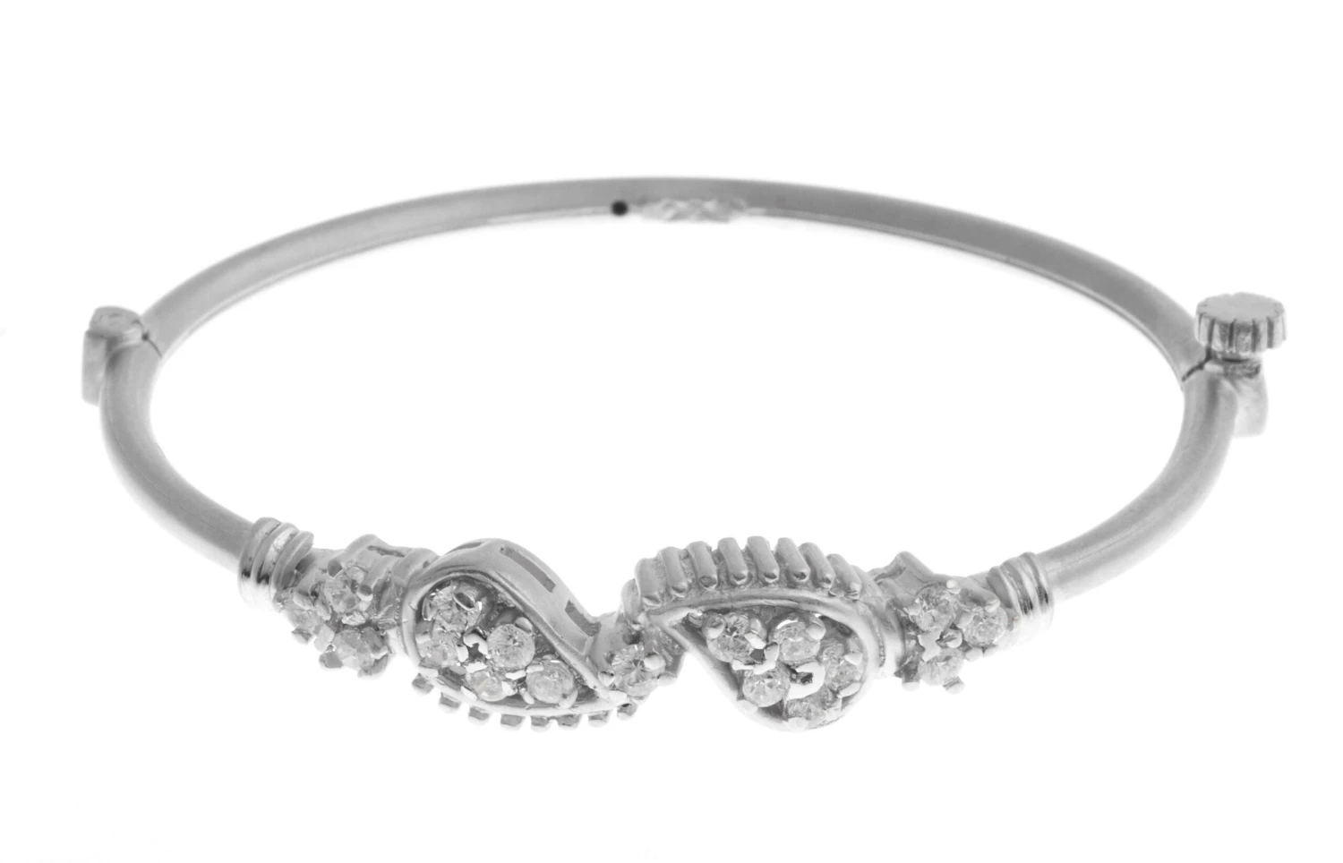 White Rhodium Plated Stone Set 22ct White Cubic Zirconia Children's Bangle - Kid's Jewellery - Image 2