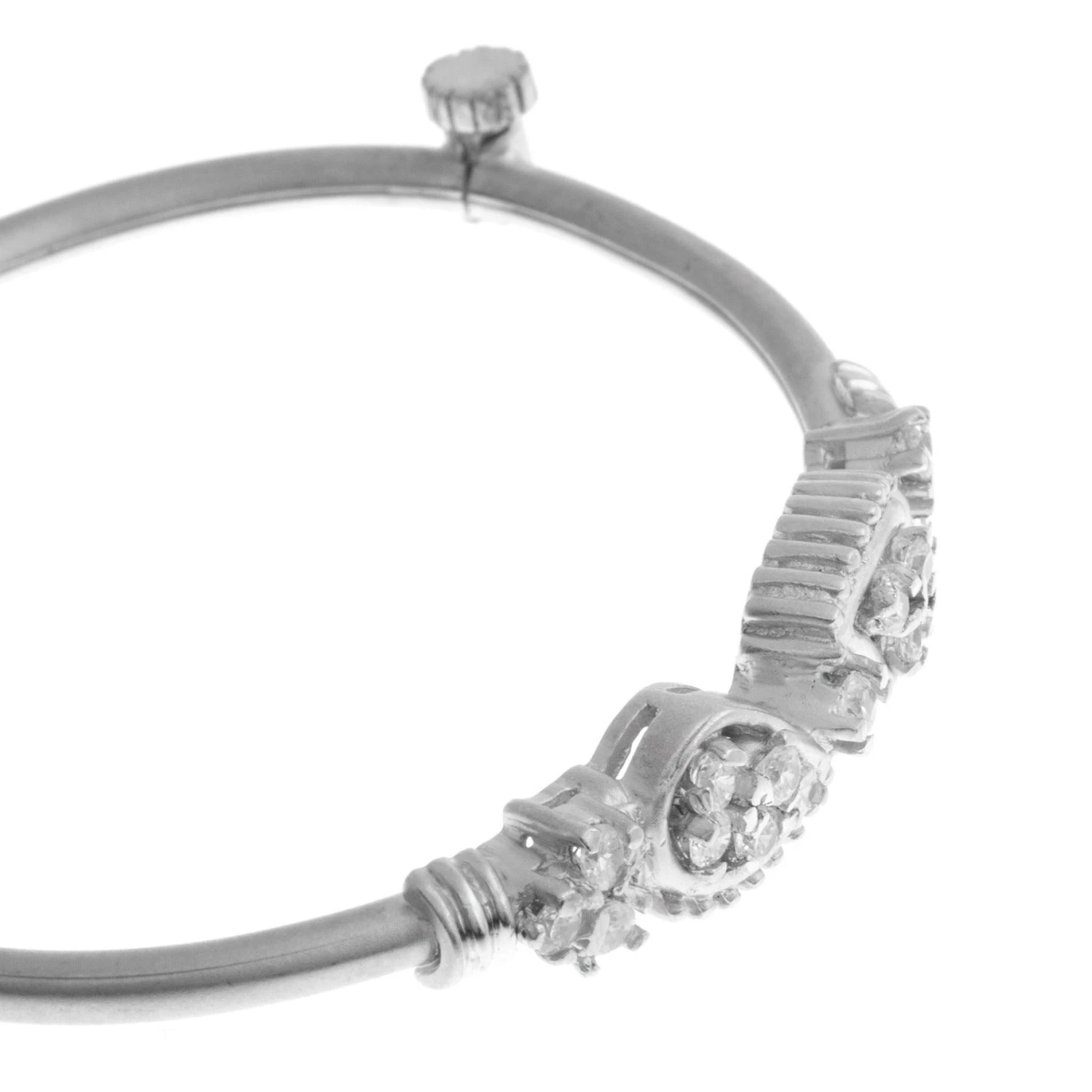 White Rhodium Plated Stone Set 22ct White Cubic Zirconia Children's Bangle - Kid's Jewellery - Image 3