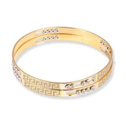 Pair Of 22ct Gold Bangles With Sliding Bezel Set Cubic Zirconia Stones With Rhodium & Diamond Cut Design - Exquisite Rhodium Cut Design - 6 Pair Of 22ct Gold Bangles With Sliding Bezel Set Cubic Zirconia Stones With Rhodium & Diamond Cut Design - Exquisite Rhodium Cut Design - -Shiny Jewelry Hub pair of 22ct gold bangles with sliding bezel set cubic zirconia stones with rhodium diamond cut design b 8312 4