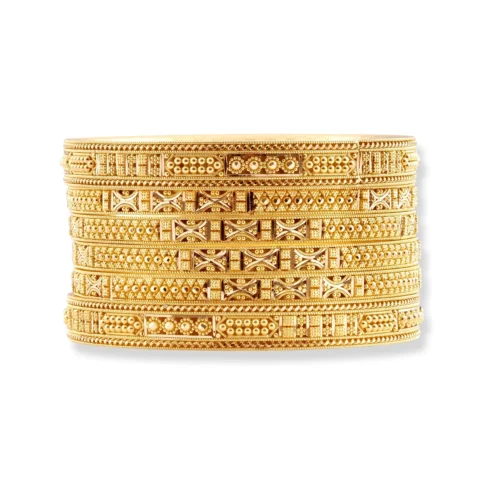 Set Of Six 22ct Gold Bangles With Diamond Cut Design And Filigree Work - Luxury Bangles For All Occasions
