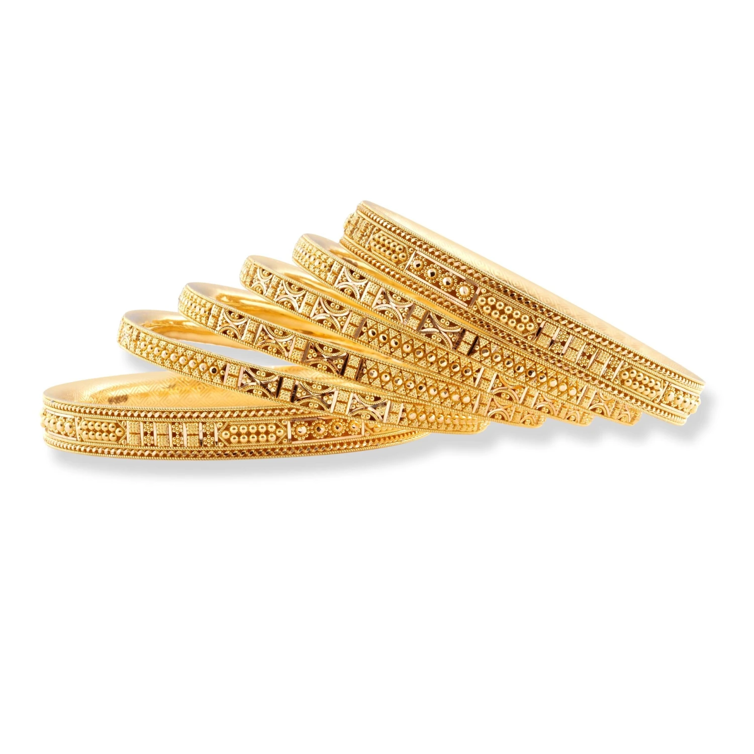 Set Of Six 22ct Gold Bangles With Diamond Cut Design And Filigree Work - Luxury Bangles For All Occasions 2 Set Of Six 22ct Gold Bangles With Diamond Cut Design And Filigree Work - Luxury Bangles For All Occasions - Image 2