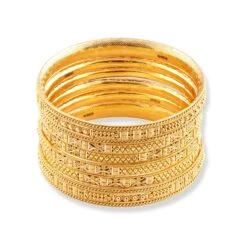 Set Of Six 22ct Gold Bangles With Diamond Cut Design And Filigree Work - Luxury Bangles For All Occasions 7 Set Of Six 22ct Gold Bangles With Diamond Cut Design And Filigree Work - Luxury Bangles For All Occasions -Shiny Jewelry Hub set of six 22ct gold bangles with diamond cut design and filigree work b 8573 5