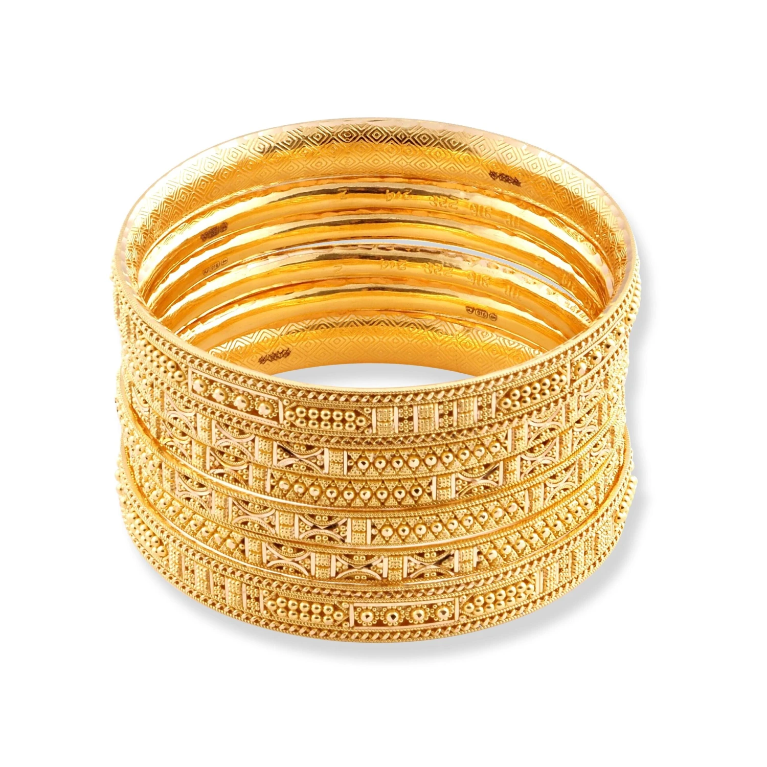 Set Of Six 22ct Gold Bangles With Diamond Cut Design And Filigree Work - Luxury Bangles For All Occasions 3 Set Of Six 22ct Gold Bangles With Diamond Cut Design And Filigree Work - Luxury Bangles For All Occasions - Image 3