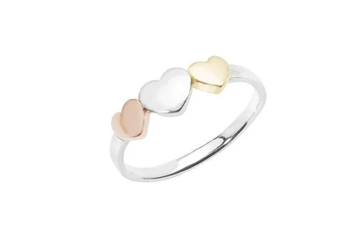 Sterling Silver Three Tone Heart Ring - Mixed Metal Elegance In A Romantic Design | Size M