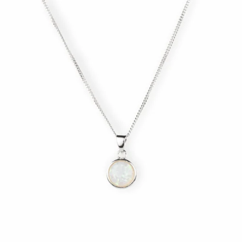 Sterling Silver Round Opal Pendant | Iridescent Gemstone Pendant