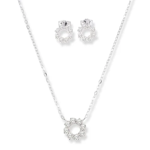 Sterling Silver Floral Jewellery Set | CZ Flower Design Necklace And Earrings